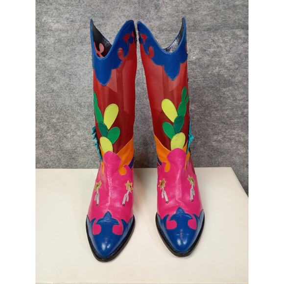 Zalo Womens 8.5 M Sunset Mesh Western Cowboy Boots Colorful Leather Vibrant VTG - Picture 2 of 16